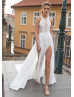 Beaded Tank Bodice Chiffon Slit Wedding Dress